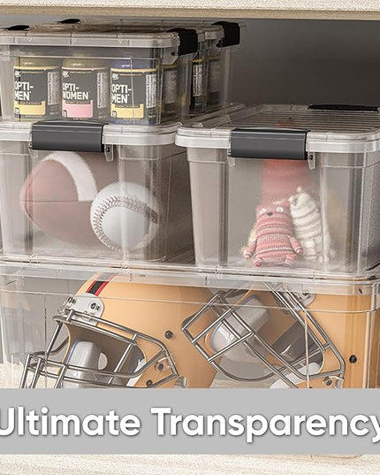 Superio Clear Storage Bins with Lids, 14.7 Quart BPA Free Plastic Containers, Transparent Boxes for Organizing, Stackable Crates, Organizer Totes for Home, Office, School, and Dorm