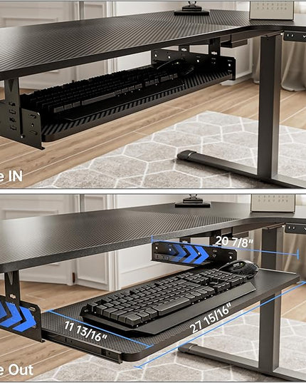 EUREKA ERGONOMIC Adjustable Keyboard Tray Under Desk, 28x11 Inch Large Slide Out Keyboard & Mouse Platform Tray, Wooden Pull Out Computer Keyboard Drawer for Typing Home Office Desk, Black