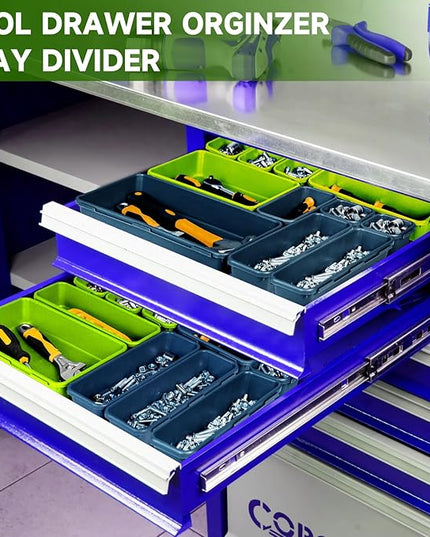 Tool Box Organizer Tray, Toolbox Desk Drawer Organizer, Tool Box Tray, Toolbox Organization Storage for Rolling Tool Chest (60PCS (Blue+Green))