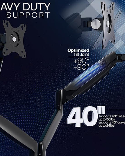 VIVO Premium Aluminum Heavy Duty Dual Monitor Arm for Ultrawide Monitors up to 40 inches and 30 lbs Each, Desk Mount Stand, Pneumatic Height, Max VESA 100x100, Black, STAND-V220Q
