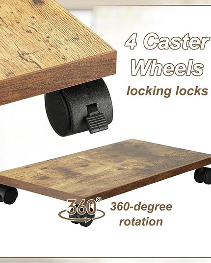 PATIKIL 8x16in PC Stand, Computer Tower Stand Wood CPU PC Holder Under Desk Mobile Cart 4 Caster Wheel for Floor Carpet Tower ATX Case Printer Potted Planter UPS Power Station, Brown