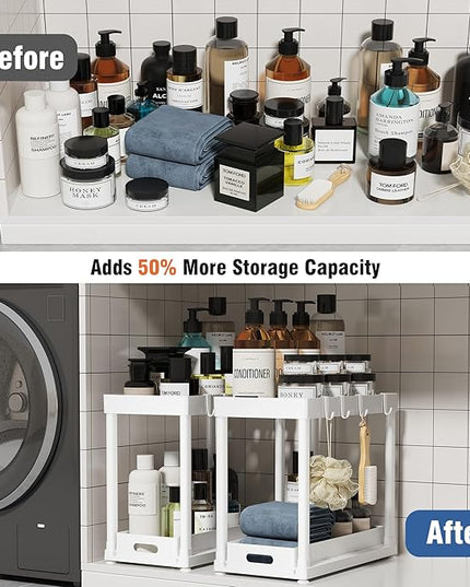 2 Pack Pull-Out Storage Organizers, Under Sink Organizer and Storage for Bathroom & Kitchen,Multi-Purpose Under Cabinet Organizers and storage Black