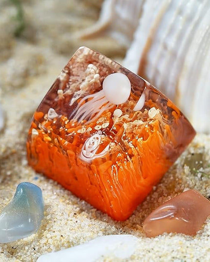 Jellyfish Artisan Keycap Orange and Brown Coral R1 SA Profile Custom Sea Creature Keycaps 1U ESC Handmade Gaming Sea Resin Key Cap Cherry MX Switch Compatible Mechanical Keyboard Jellyfish Lover Gift