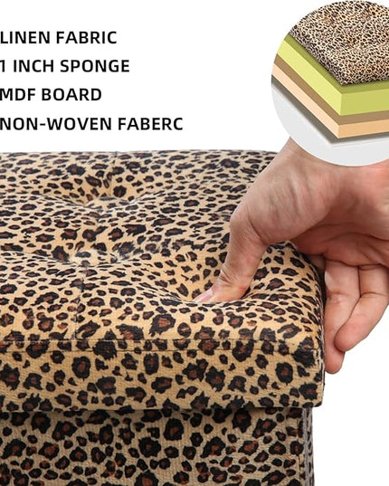 ALASDO Ottoman Storage Ottoman Footrest Stool Small Ottoman with Storage Foldable Ottoman Foot Rest Footstool Bench for Living Room 17x13x13inches Leopard Print