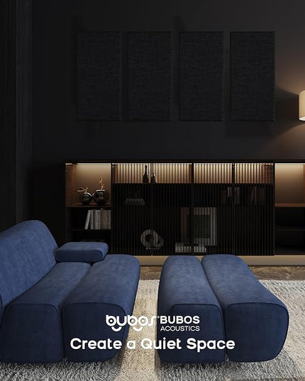 BUBOS 4 PCS Acoustic Panels,23.6''x11.8''Fabric Soundproof Wall Panels,Self-adhesive Sound Absorbing Panels for Studios, Office, Home Theater,Fabric-Clad Matte Black