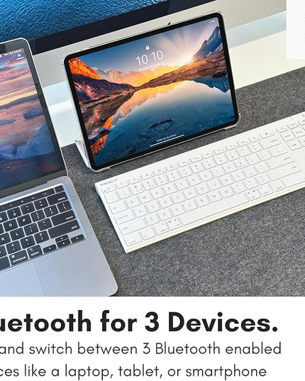 Macally Wireless Bluetooth Keyboard for Mac - Compatible Apple Keyboard or MacBook Pro/Air, iMac - Multi-Device, Up to 3 Devices with 110 Keys, 20 Shortcuts, Numeric Keypad, and Rechargeable - White