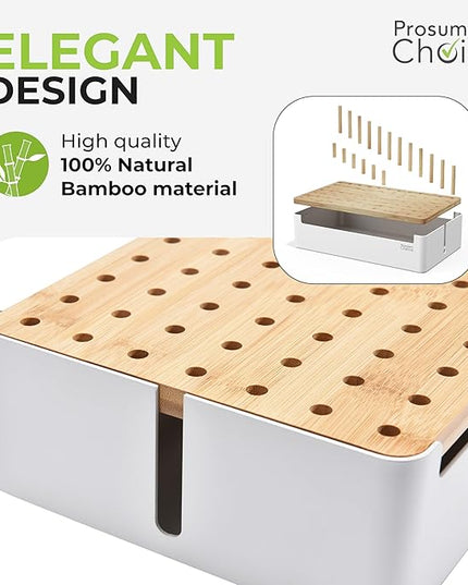 Prosumers Choice Bamboo Charging Station for Multiple Devices - Wooden Charger Organizer with Removable Dividers for Phones, Tablets, and Laptops - 11 Inch Cable Organizer Box - Space-Saving Desk Dock