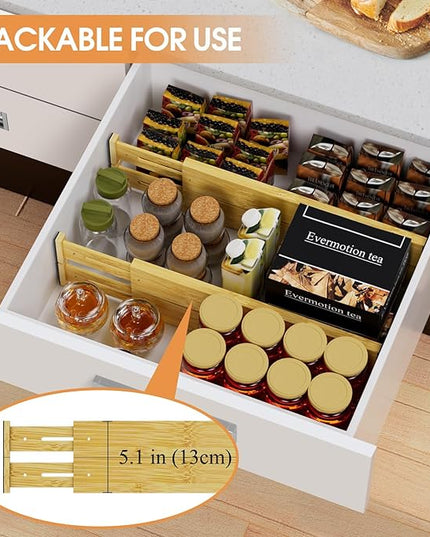 Bamboo Drawer Dividers,17-22" Adjustable Kitchen Drawer Organizer for Clothes,6 Pack Expandable Drawer Organization Separators for Bedroom,Bathroom,Dresser and Office,Natural