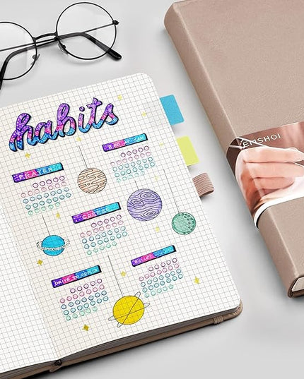 EMSHOI A5 Graph Paper Notebook - 256 Pages PU Leather Hardcover Journal, 120gsm Thick No-Bleed Grid Paper Notebook for Women Men Work School Math Engineering, 5.75" x 8.38" Khaki