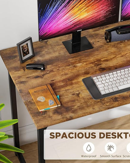 PayLessHere | 47 Inch Computer Desk | Brown | Office Desk with Metal Frame, Adjustable Feet | Water-Resistant, Scratchproof Surface | Sturdy Writing Table for Home Office or Study | Pack of 1