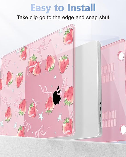 May Chen Case for MacBook Pro 14 inch, A2442 A2779 A2918 A2992 A3401 A3185 A3112 A3434, M1 M2 M3 M4 M5 (2021-2025 Release), Plastic Hard Shell Case with Keyboard Cover, Bow StrawberryBow Strawberry