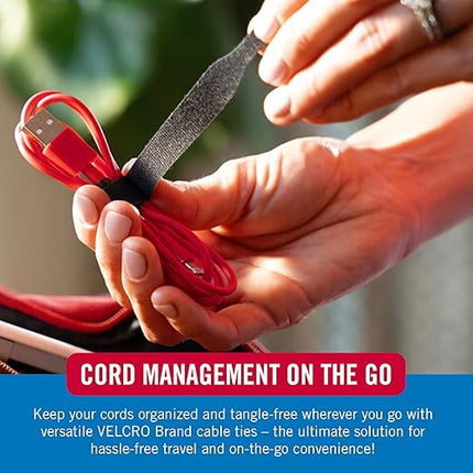 Velcro Brand Reusable Cable Ties, Practical Tech Gifts for Men, 100 Pack 6 Inch Cable Management Ties for Electronics and Desk Organization, Black
