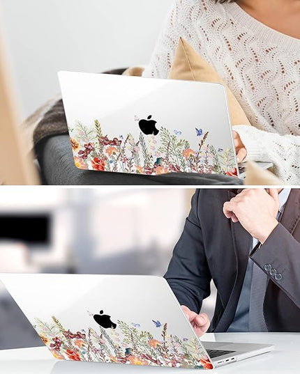 DONGKE for M4 MacBook Air 13.6 Inch Case 2025 2024 2023 2022 Model A3240 A3113 A2681 M3 M2 Chip, Plastic Hard Shell Case Cover with Touch ID for MacBook Air 13 Inch M4 - Floral Illustration