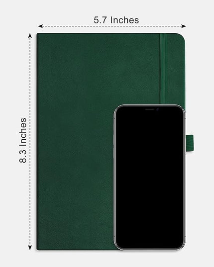 RETTACY Lined Journal Notebook, 192 Numbered Pages, A5 Medium Size (5.7'' x 8.3''), for Men & Women, Journaling, Writing, Work & Office, Leather Hardcover, 100 GSM Thick Paper (Dark Green)