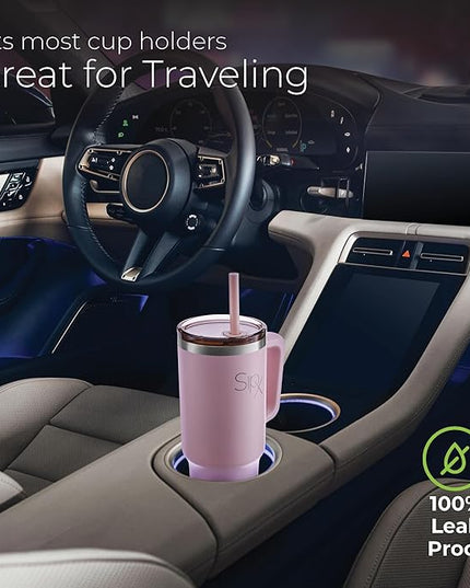 SIPX™ 30 oz Insulated Tumbler with Handle & Straw – Vacuum Insulated Stainless Steel, Leakproof, Cupholder Friendly – Perfect for Iced Coffee, Water & Travel – Pink