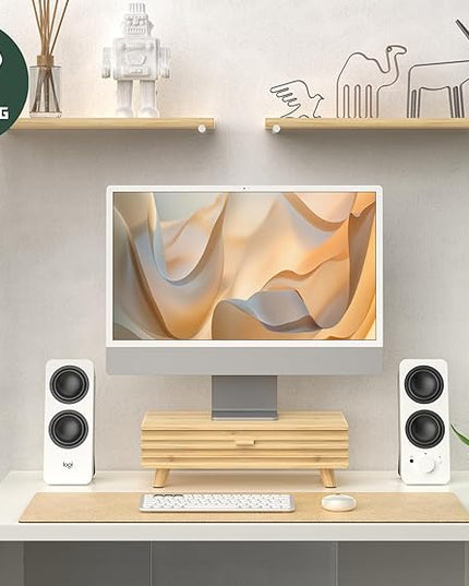 Bamboo Monitor Stand with Drawer - Desk Organizer with Cable Management & Storage, Ergonomic Laptop Riser for Home Office (220lbs Capacity, 15.7 inch ,Natural)