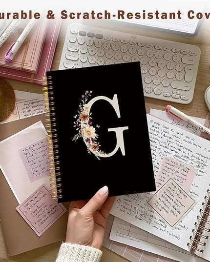 Lacama Black Initial Letter G School Notebook Journal, Cute Wildflower Personalized Spiral Notebook, School Supplies, Customized Monogrammed Gifts, Birthday Gifts for Women, Office Supplies