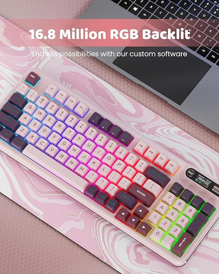 KZZI Z98 Wireless Mechanical Keyboard, Smart Display & Knob, BT5.0/2.4GHz/USB-C, Hot Swappable Custom Keyboard, Pre-lubed Linear Switches, Gasket Mount, RGB Creamy Gaming Keyboard
