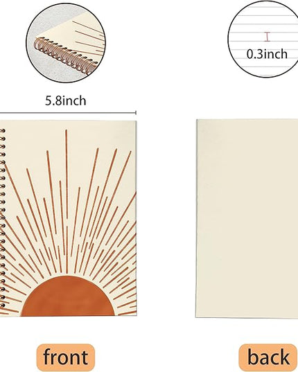VNWEK Abstract Boho Terracotta Sun Sunrise Sunset Sunshine Sunray Spiral Notebook Journal 5.5 x 8.3 inches,Boho Lined Hardcover Spiral Notebook,Boho Gifts for Women Teen Girls Teens