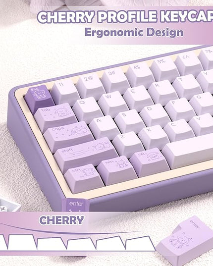 Minimalist Cute PBT Keycap, Light Purple Cherry Profile Custom Key Cap for Mechanical Gaming Keyboard, 145 Keys Dye Sublimation Keycap Set
