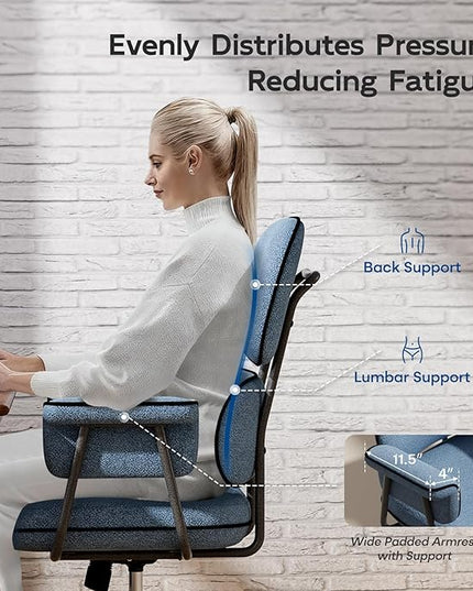 Blue Desk Chair with Wheels and Wide Arms, Soft Granular Linen Fabric Office Chair, Mid Back Vintage Comfy Home Office Desk Chairs with Memory Foam Seat Cushion, Adjustable Height
