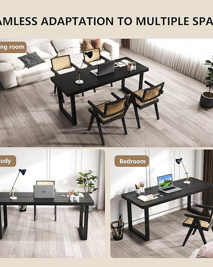 70.87in Large Modern Solid Wood Computer Desk - Sturdy Metal Base | Stylish Durable Black Office/Study Desk, Multiple Sizes for Home Office Workspace