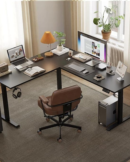 Agilestic L Shaped Standing Desk Adjustable Height, Electric Corner Standing Desk, 63 x 55 inch Sit Stand Computer Table with Splice Board, Gaming Table, Black
