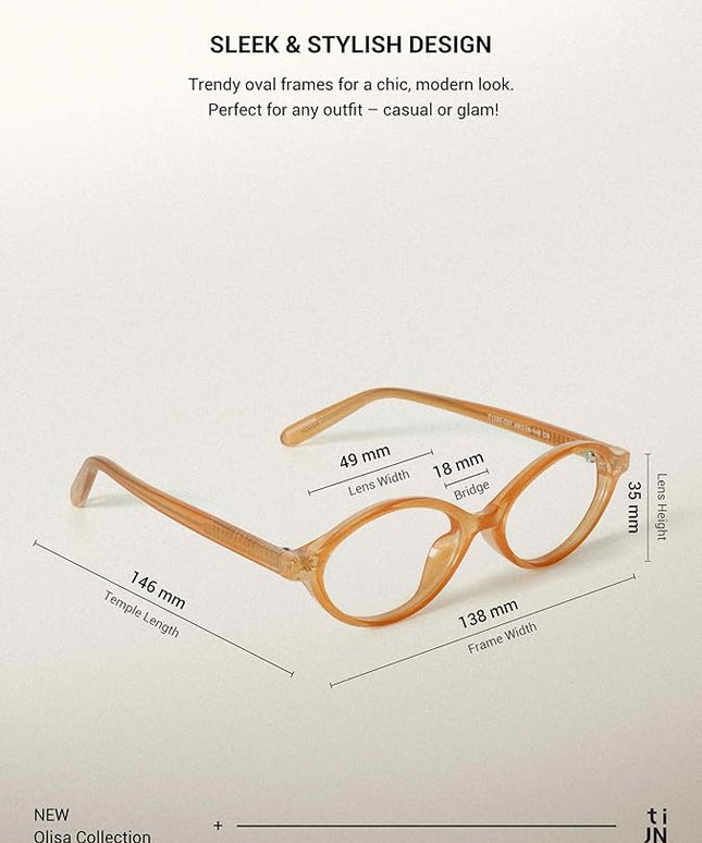 TIJN Olisa Blue Light Blocking Glasses for Women Men,Oval Glasses Frame Bluelight Glasses for Gaming/Computer/Screen