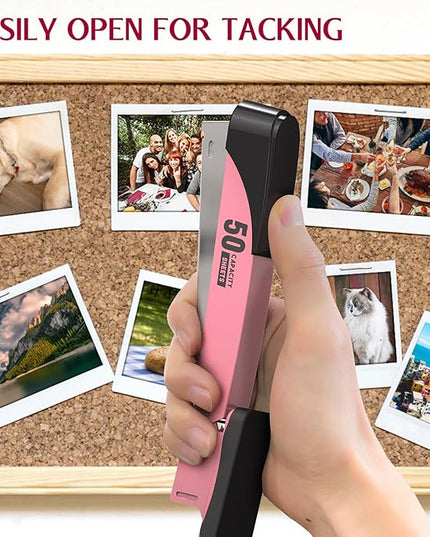 Metal Stapler Heavy Duty 50 Sheet Capacity with 1750 Staples and Staple Remover, Full Strip Staplers for Desk, No Jam, Non-Slip for Office & Classroom, Pink