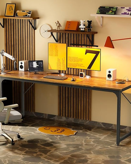 PRAISUN 78 X 24 Inch Office Computer Desk with Power Outlets and USB-C Port, Larger and Longer Gaming Desk, for Home Office, Study, Writing Work from Home Table, Metal Frame, Rustic Brown
