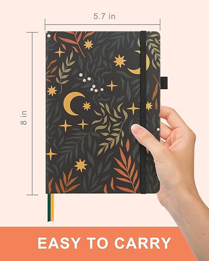 &And Per Se Dotted Journal Notebook, A5 Hardcover Bullet Dotted Journal, 160 Pages 100 gsm Thick Paper, 3 Sheets of Stickers Included - 5.7'' x 8'' (Lunar Leaf)