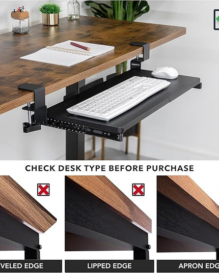 Mount-It! 24” Clamp-On Under Desk Keyboard Tray, Slide-Out Keyboard Drawer for Desk, Ergonomic Pull-Out Platform with Smooth Gliding Tracks, No-Drill C-Clamp Mount, Under Desk Keyboard Holder
