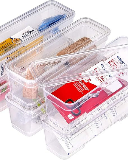 Best Kept 6 Bin Pack, Long Home Organizer Storage Boxes with Lids, Translucent Clear