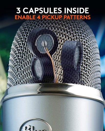 Logitech Creators Blue Yeti USB Microphone for Gaming, Streaming, Podcast, YouTube, Discord, PC, Studio Sound, Plug & Play-Silver