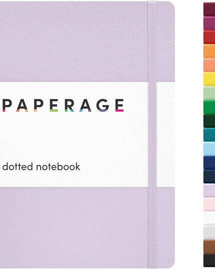 PAPERAGE Dotted Journal Notebook, (Lavender), 160 Pages, Medium 5.6 in x 8 in - 100 GSM Thick Paper – Hardcover Journaling Notebook for Work, School & Bullet Journaling