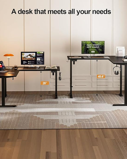 Grandder 63 x 55 Inch L Shaped Standing Desk, Electric Height Adjustable Corner Stand Up Desk, Sit Stand Corner Table Home Office Table, Black Top Black Frame