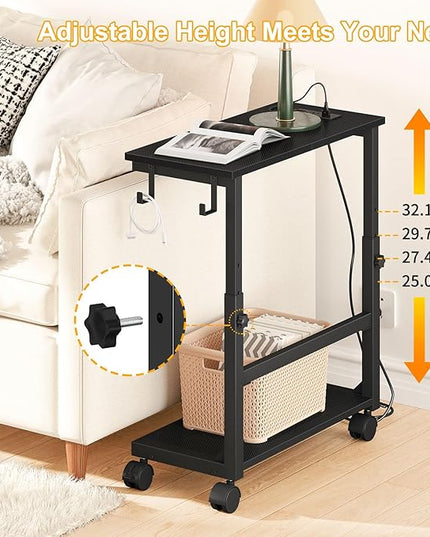 Snughome Computer Tower Stand with Charge Station, 25.0"-32.1" Height Ajustable PC Tower Stand for Floor, Mobile CPU Holder Cart for Carpet with Hooks, PC Cart for Gaming Office Home