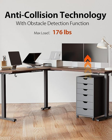 Agilestic L Shaped Standing Desk Adjustable Height, Electric Corner Standing Desk, 63 x 55 inch Sit Stand Computer Table with Splice Board, Dark Walnut