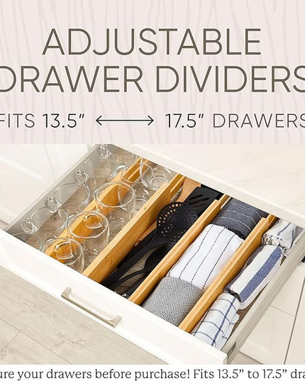Night Tree Expandable Bamboo Drawer Dividers – Spring-Loaded Wooden Organizers for Clothes, Kitchen Utensils, Bathroom, and Dresser Drawers (13.5" to 17.5")