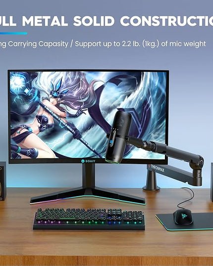 THRONMAX Twist S6 Microphone Boom Arm, Low Profile Mic Stand with Cable Management,Desk Clamp, Versatile Mounting, All-Metal and Fully Adjustable Mic Arm for Streaming, Gaming, Home Office,Universal