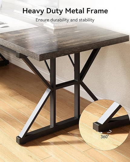 LITTLE TREE 70.8-Inch Large Executive Desk, Extra Long Computer Office Desk Workstation, Modern Simple Style Laptop Table, Sturdy Wooden Writing Workstation for Home Black Oak