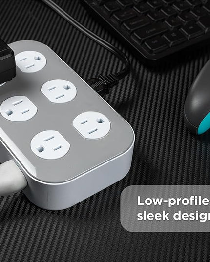 GE UltraPro 12-Outlet Surge Protector, 2100 Joules, 4ft Braided Extension Cord, Flat Plug, Power Strip with Wide-Spaced Outlets, Gray/White – 84670