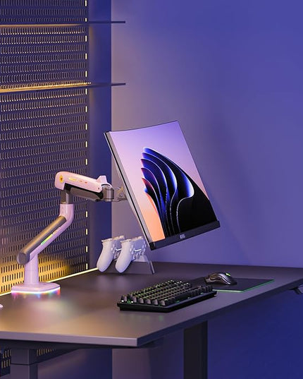 NB Gaming Monitor Arm or for 32 to 60 Inches Screen, Load up to 20 kg, VESA 75/100, RGB-Light, Heavy Duty, Multi Angle Adjustable, Premium Aluminum, Pink