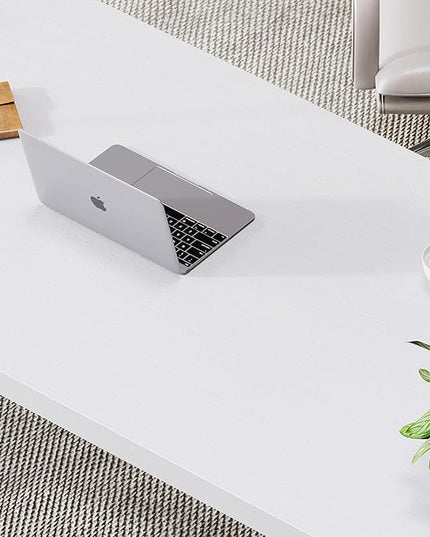 LVB White Computer Desk, Modern Wood Home Office Desk for PC Writing Work, Metal Wooden Executive Workstation Student Simple Desk, Computer Study Gaming Bedroom Table, 55 Inch, White Oak