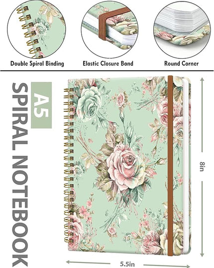 Spiral Journal Notebook for Women, Hardcover A5 College Ruled Notebook, 120 Pages, Thick Paper, Cute Lined Journal for School, Office & Work, 6 x 8.4 in(Vintage Flower)