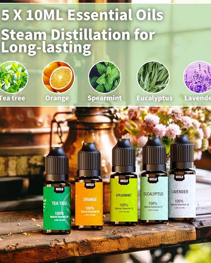 MISIJI Essential Oils for Diffuser for Home, Top 5 Aromatherapy Oils,Candle&Soap Making,10ml（Orange, Lavender, Peppermint, Eucalyptus, Tea Tree）