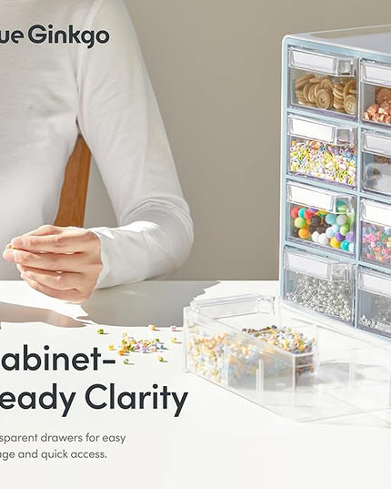 Blue Ginkgo Medium 16-Drawer Cabinet – Stackable Clear Organizer for Hardware, Beads, Plastic Bricks, Office, and Craft Storage (Made in Korea, Gray)