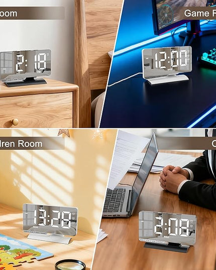SZELAM Digital Clock,Alarm Clock Bedside,7.3'' Large LED Mirror with Date Display,Dual Alarm with 3 Mode,Brightnee Adjust,DST,Snooze Function,USB C Charging Port,5 Levels Volume for Desk Bedroom Teens