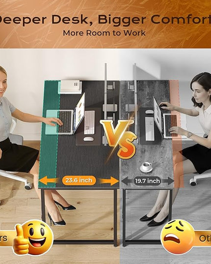 PRAISUN 54 X 24 Inch Computer Desk with Deeper Desktop, Gaming Office Writing Work Desk for Home Office, Study, Bedroom, Work from Home, Metal Frame, Black