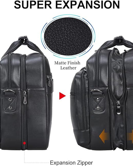 Leather Briefcase for Men Expandable Large 17 Inch Laptop Crossbody Shoulder Bag Business Travel Duffel Attache Case